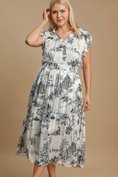 Black Two Tone Landscape Print Midi Dress - Tigbul's Variety Fashion Shop
