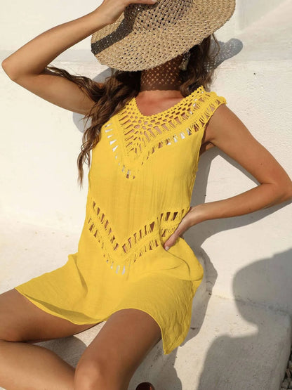 Crochet Detail Beach Cover Up Dress - Tigbul's Variety Fashion Shop