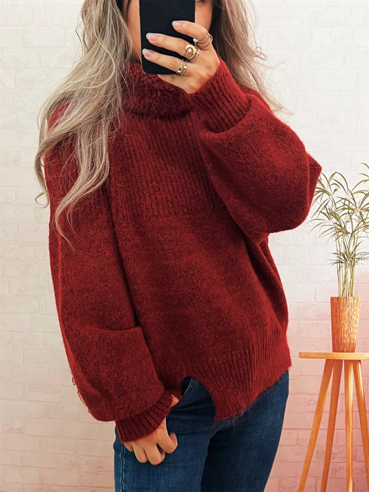 Ribbed Turtleneck Long Sleeve Sweater - Tigbul's Variety Fashion Shop