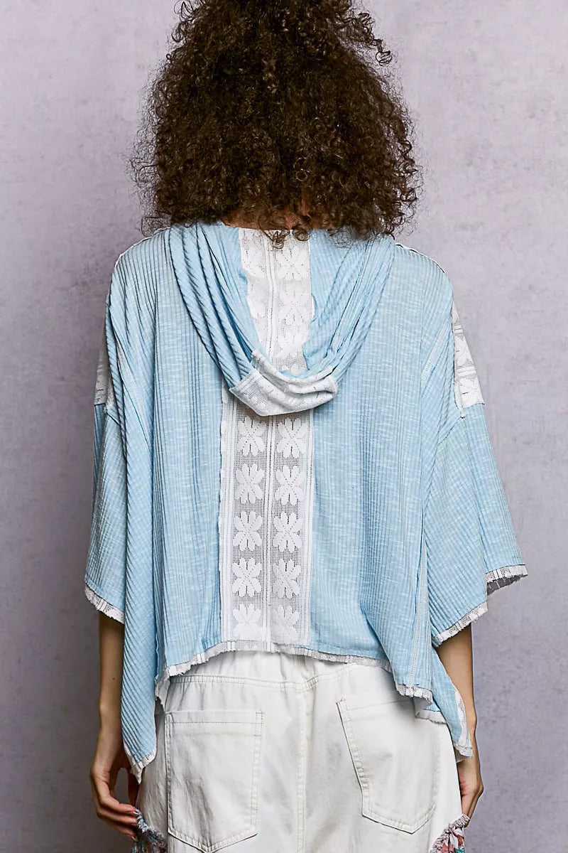 POL Short Sleeve Hoodie Top with Lace Detail - Tigbul's Variety Fashion Shop