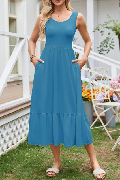 Round Neck Wide Strap Tank Dress - Tigbul's Variety Fashion Shop