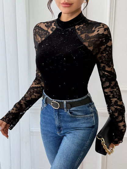 Lace Mock Neck Bodysuit - Tigbul's Variety Fashion Shop