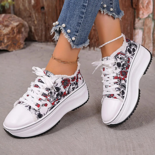 Printed Lace Up Platform Sneakers - Tigbul's Variety Fashion Shop