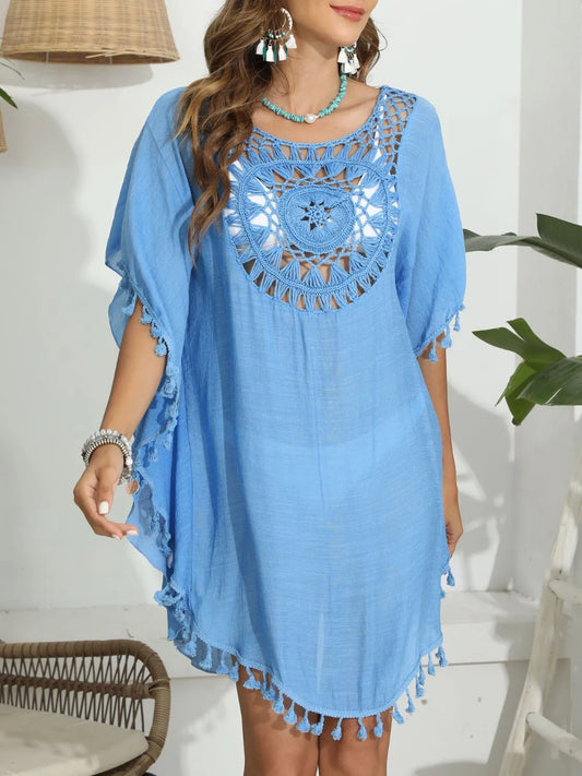 Tassel Crochet Round Neck Cover-Up - Tigbul's Variety Fashion Shop