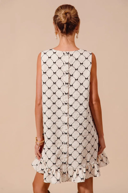 SO ME Texture Bow Printed Mini Ruffle Dress - Tigbul's Variety Fashion Shop