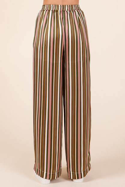 Striped Satin Elastic Waist Wide Leg Pants - Tigbul's Variety Fashion Shop