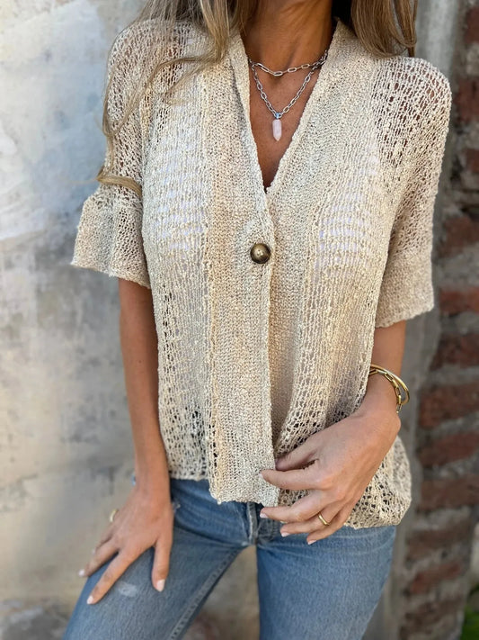Full Size One Button Half Sleeve Cardigan Plus Size - Tigbul's Variety Fashion Shop