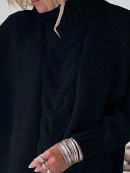 Full Size Cable-Knit Long Sleeve Sweater Plus Size - Tigbul's Variety Fashion Shop