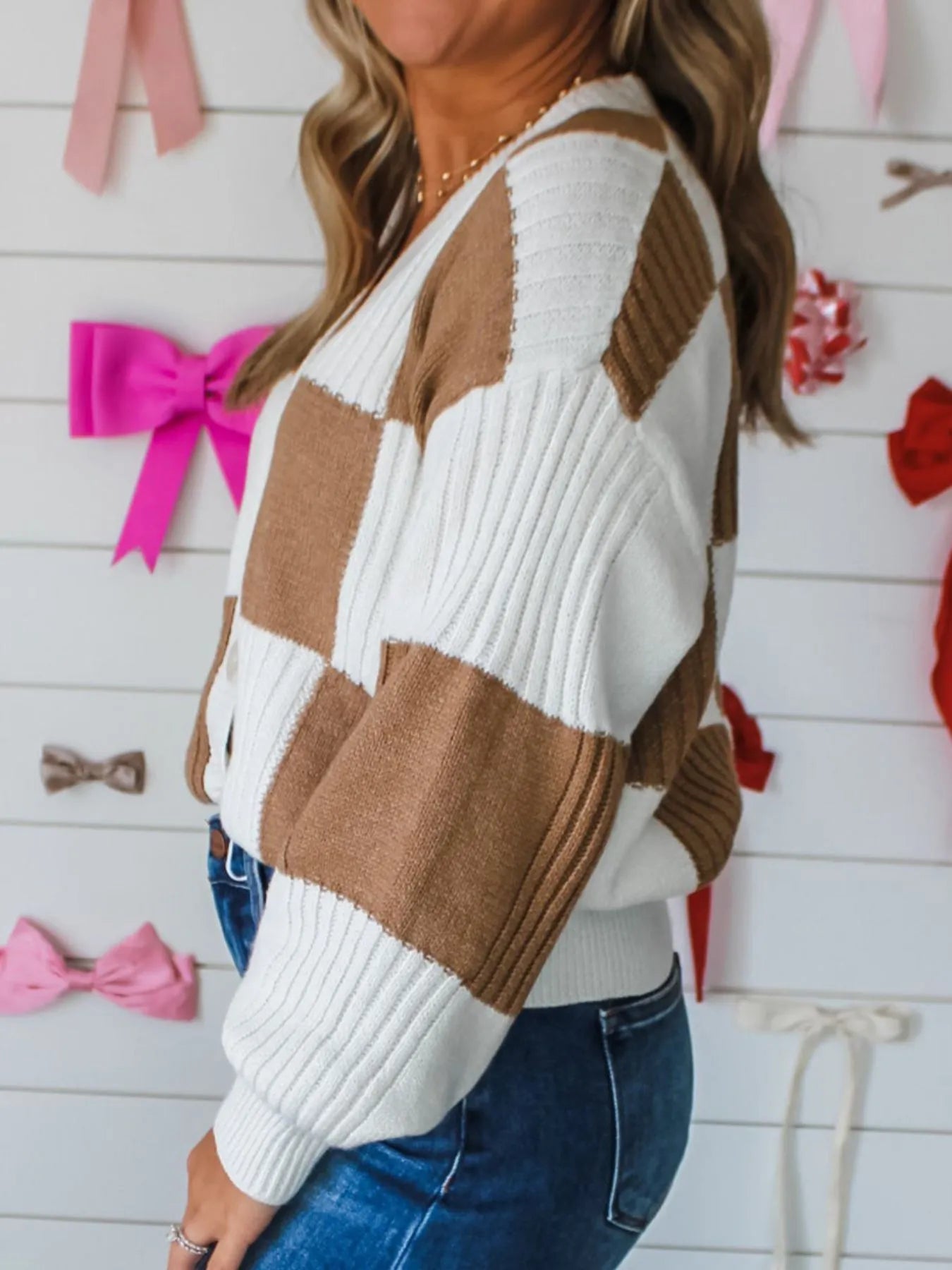Color Block Knit Button-Up Cardigan - Tigbul's Variety Fashion Shop