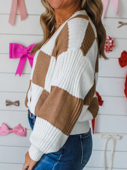 Color Block Knit Button-Up Cardigan - Tigbul's Variety Fashion Shop