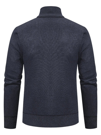 Men's Plus Size Zip-Up Cardigan with Stand Collar - Tigbul's Variety Fashion Shop
