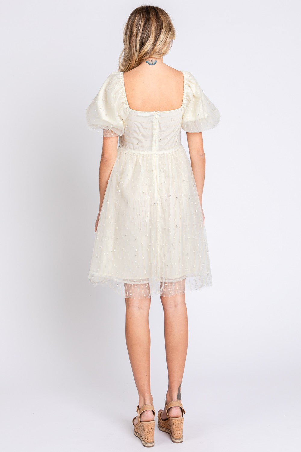 GeeGee Pearl Mesh Puff Sleeve Babydoll Dress - Tigbuls Variety Fashion