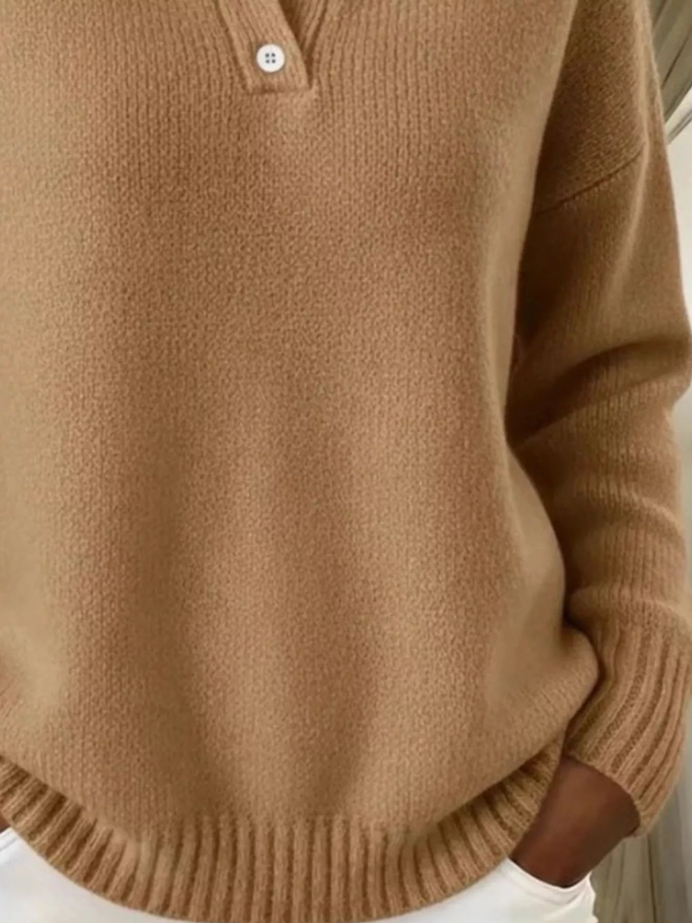 Full Size Button Detail Drop Shoulder Sweater Plus Size - Tigbul's Variety Fashion Shop