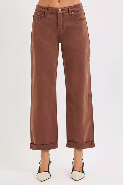 RISEN Full Size Tummy Control Mid Rise Ankle Barrel Baggy Plus Size - Tigbul's Variety Fashion Shop