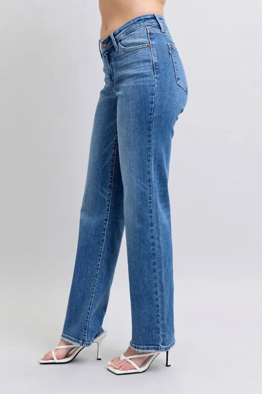 Judy Blue Full Size High Waist V-Front Vintage Wash Straight Jeans Plus Size - Tigbul's Variety Fashion Shop