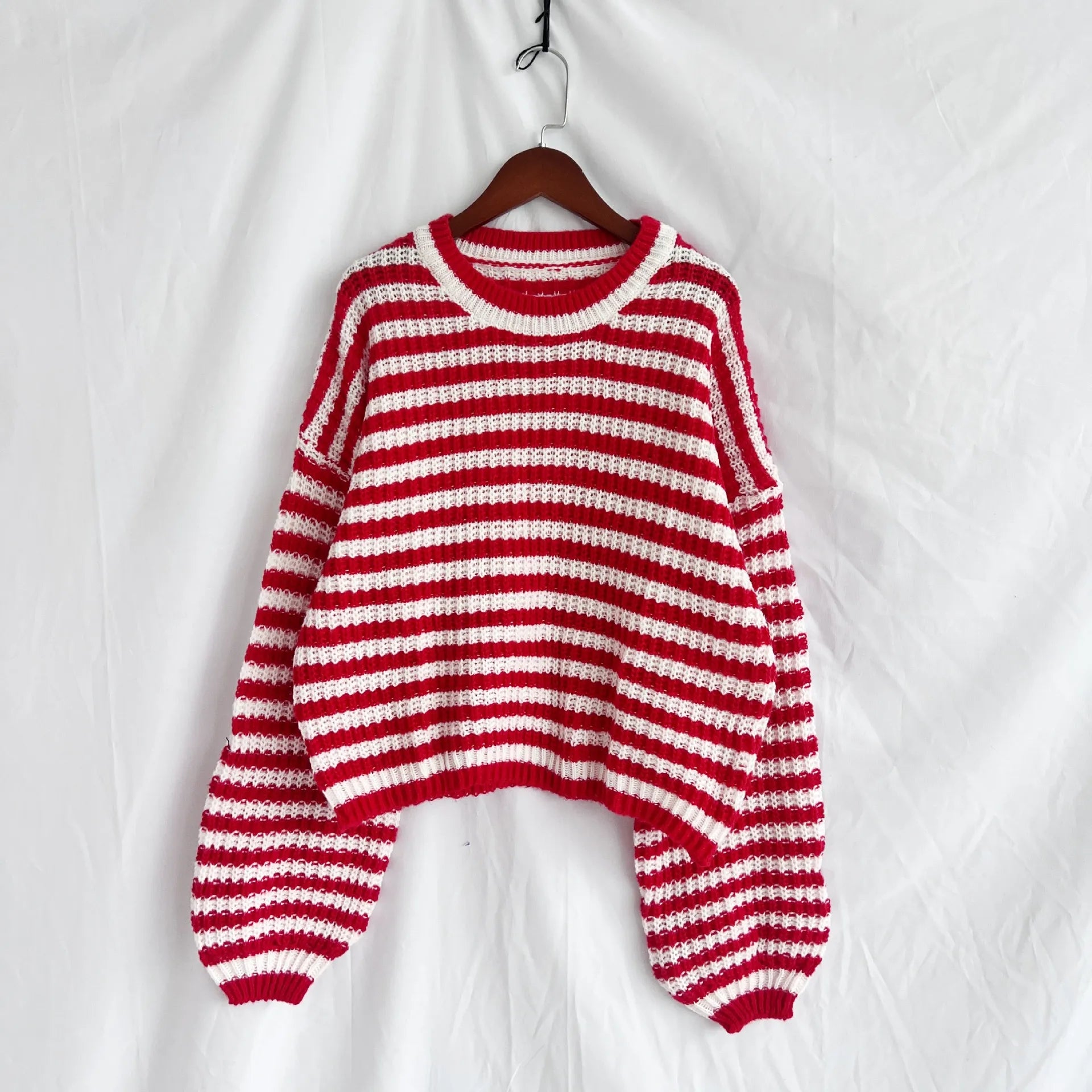 Oversized Striped Drop Shoulder Sweater - Tigbul's Variety Fashion Shop