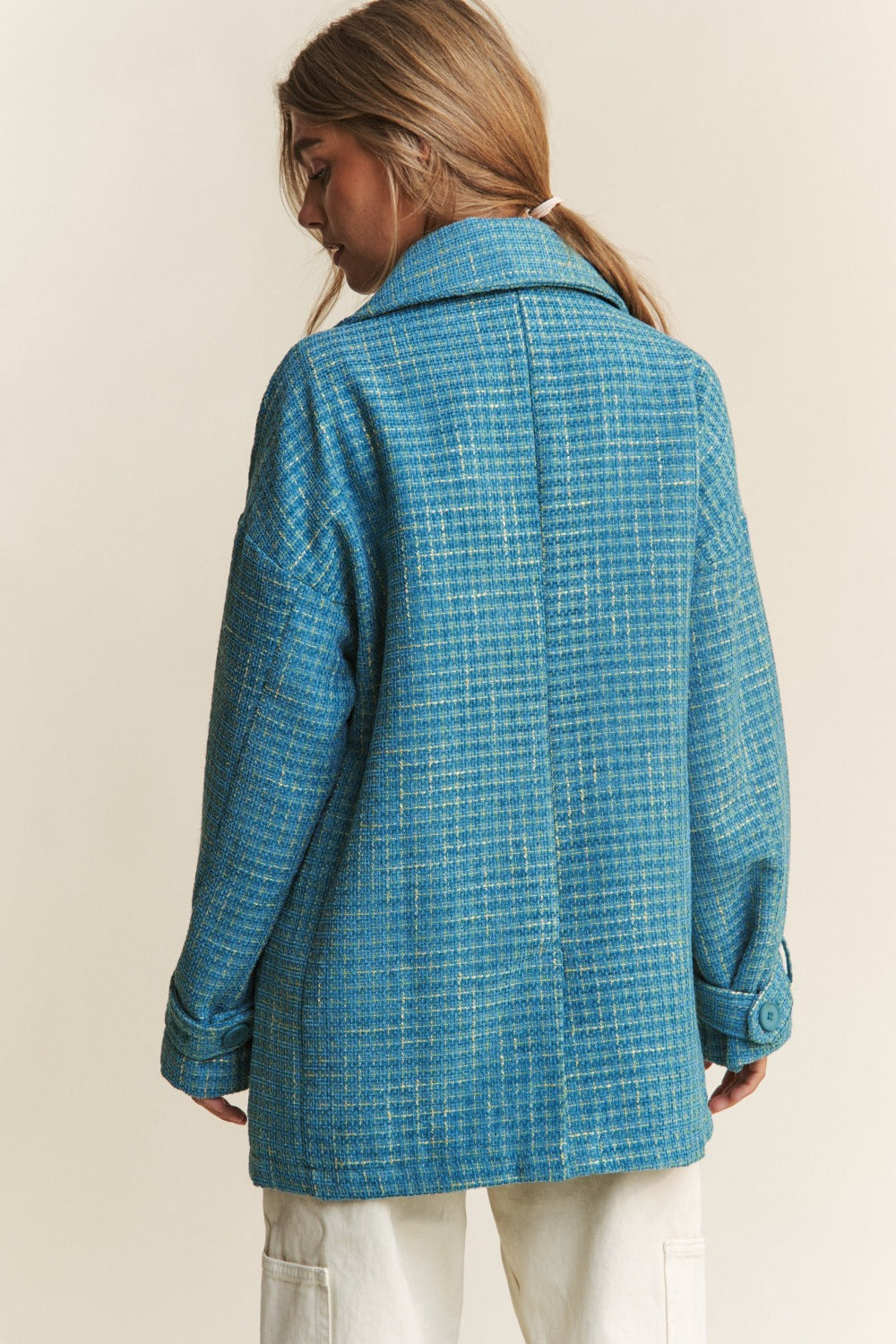 Tweed Double-Breasted Long Sleeve Coat - Tigbul's Variety Fashion Shop