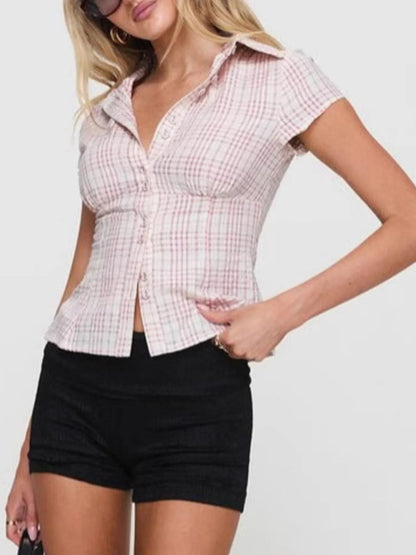 Plaid Short Sleeve Button-Up Shirt - Tigbul's Variety Fashion Shop