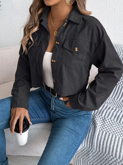Corduroy Button-Up Dropped Shoulder Jacket - Tigbul's Variety Fashion Shop