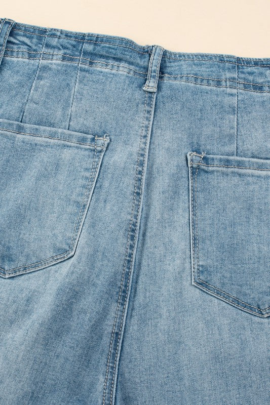 Addilyn Straight Loose Leg Jeans—Dusk Blue waistband and front patch pockets