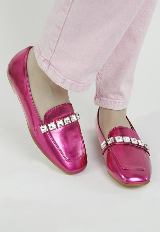 Celosia Metallic Diamante Strap Loafers - Tigbul's Variety Fashion Shop