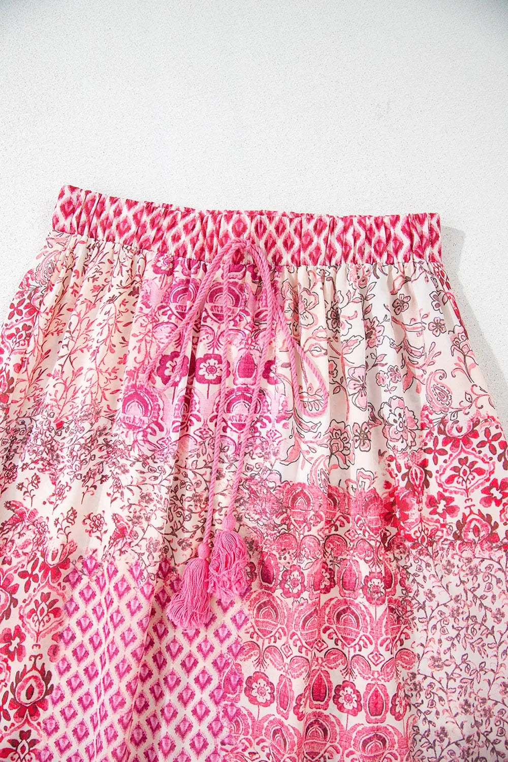 Printed Tassel Drawstring Pink High Waist Maxi Skirt - Tigbul's Variety Fashion Shop