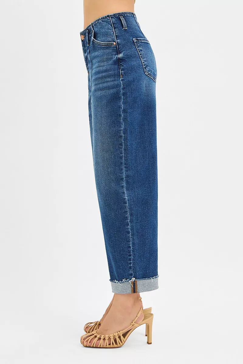 RISEN High Rise Fit Barrel Cuffed Jeans - Tigbul's Variety Fashion Shop