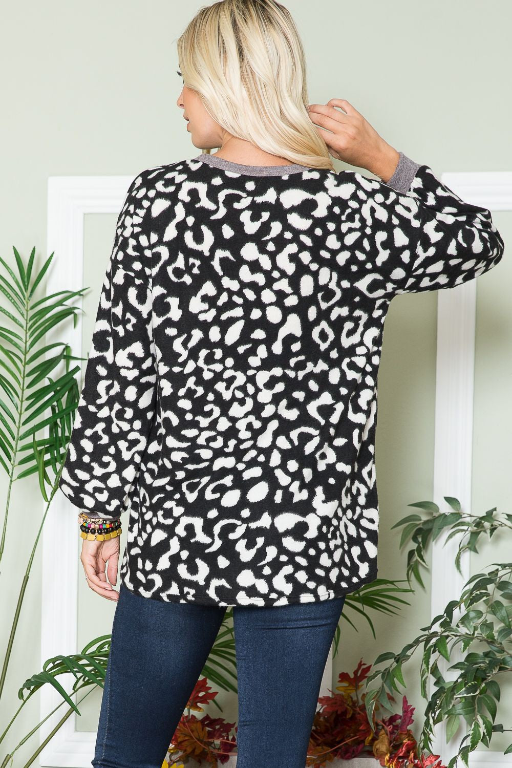 Celeste Full Size Leopard V-Neck Long Sleeve Blouse - Tigbul's Variety Fashion Shop