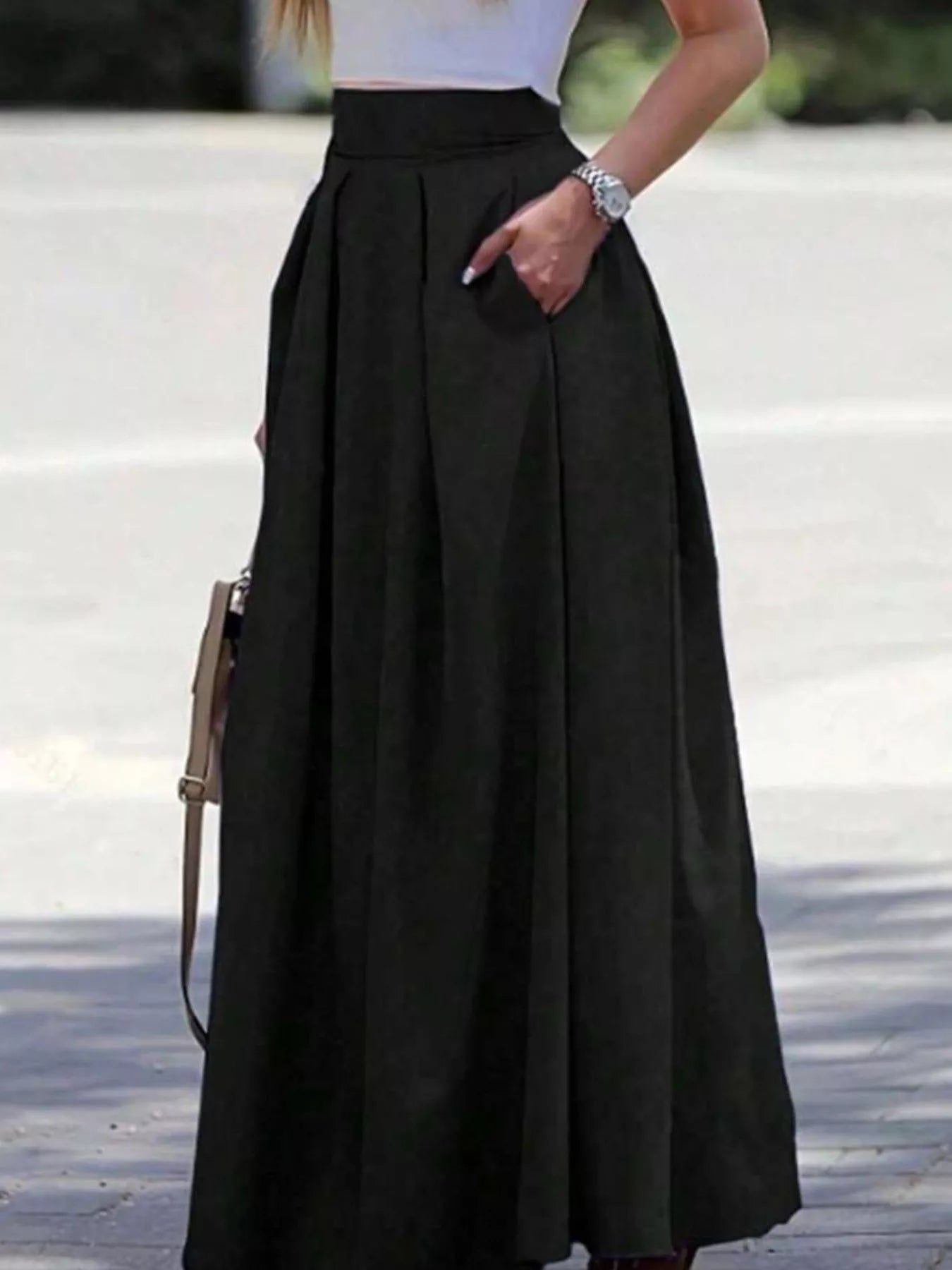 Elastic Waist Pleated Detail Skirt - Tigbul's Variety Fashion Shop