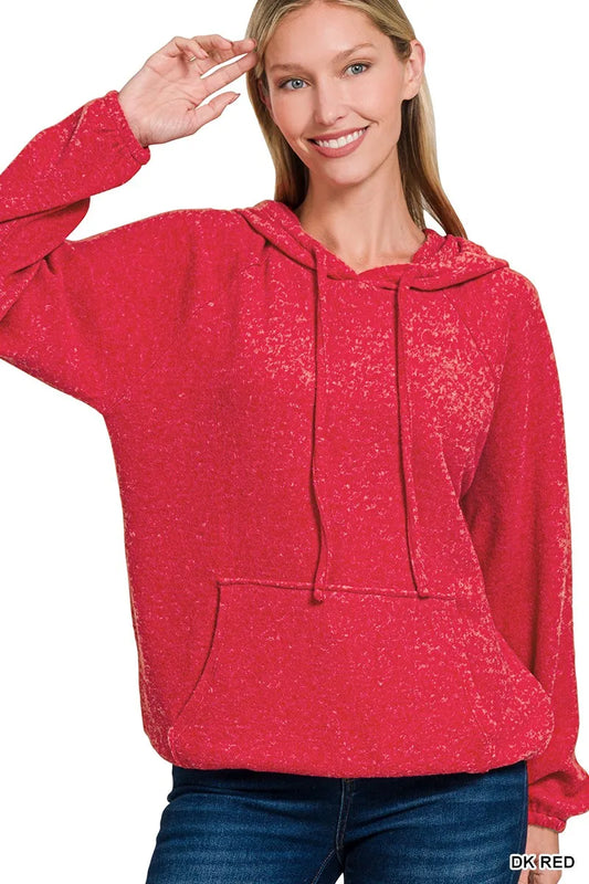 Zenana Brushed Hacci Melange Hooded Sweater - Tigbul's Variety Fashion Shop