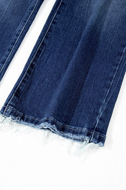 Mineral Wash Raw Hem High Waist Flared Jeans - Tigbul's Variety Fashion Shop