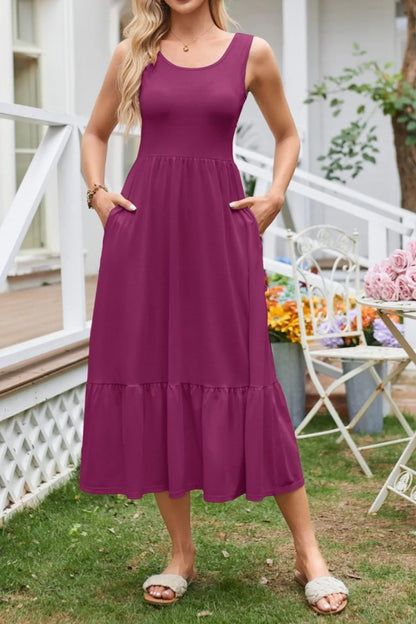 Round Neck Wide Strap Tank Dress - Tigbul's Variety Fashion Shop