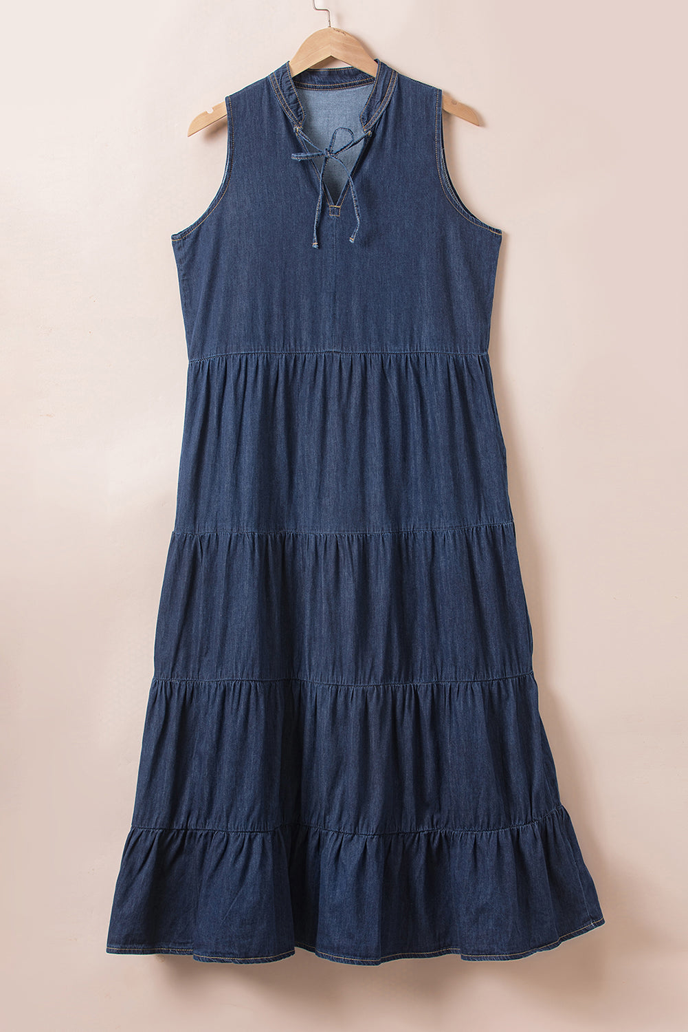 Tie Neck Sleeveless Denim Dress - Tigbul's Variety Fashion Shop