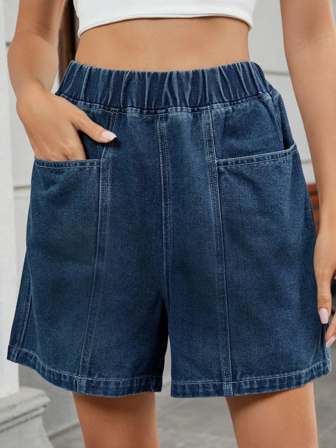 Elastic Waist Denim Shorts - Tigbul's Variety Fashion Shop