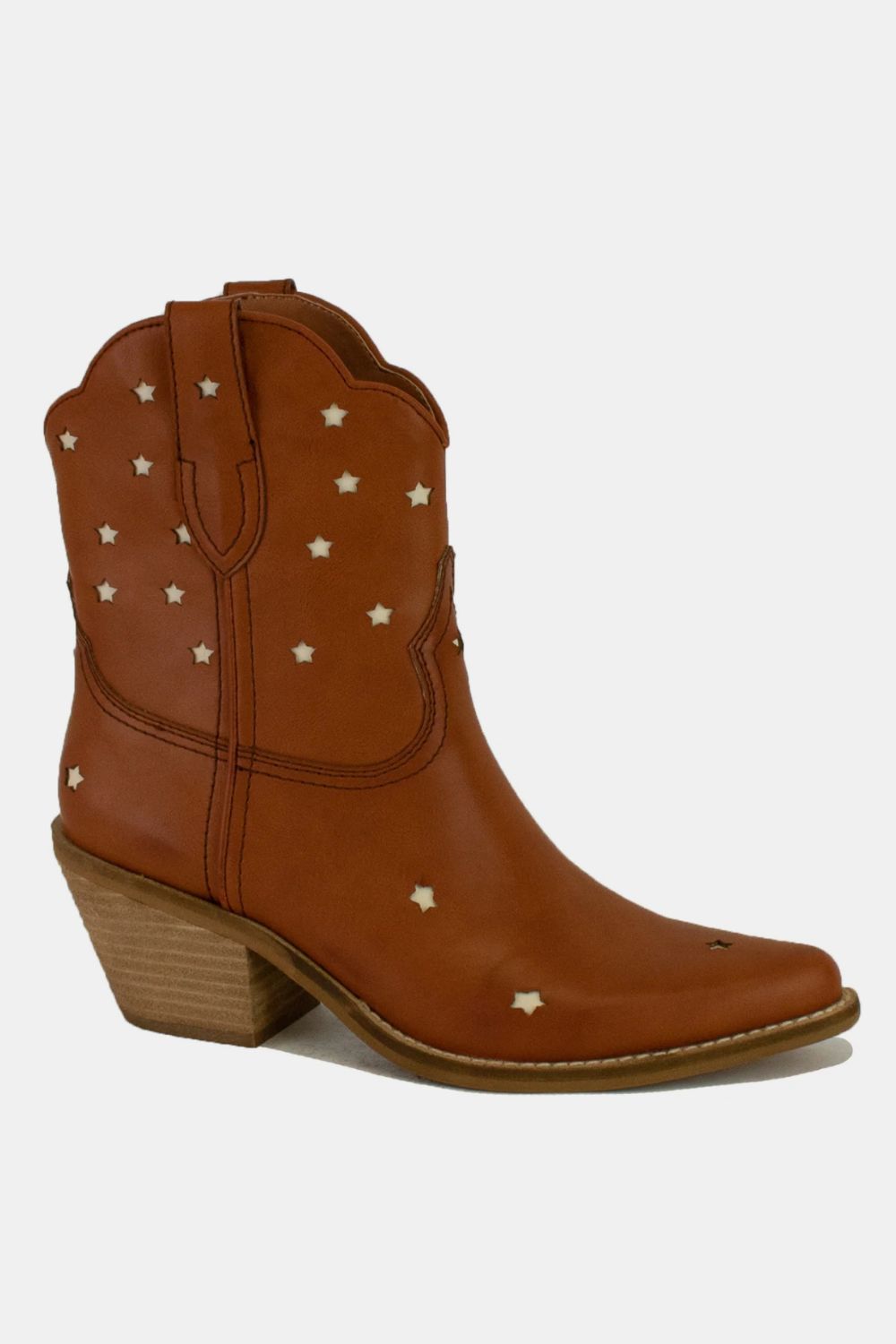 Brown Faux Leather Star-Shaped Cutouts Point Toe Boots - Tigbul's Variety Fashion Shop