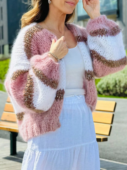 Color Block Open Front Cardigan - Tigbul's Variety Fashion Shop