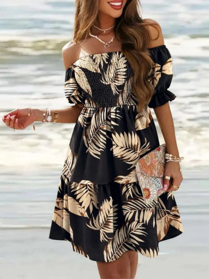 Off Shoulder Smocked Summer Dress - Tigbul's Variety Fashion Shop