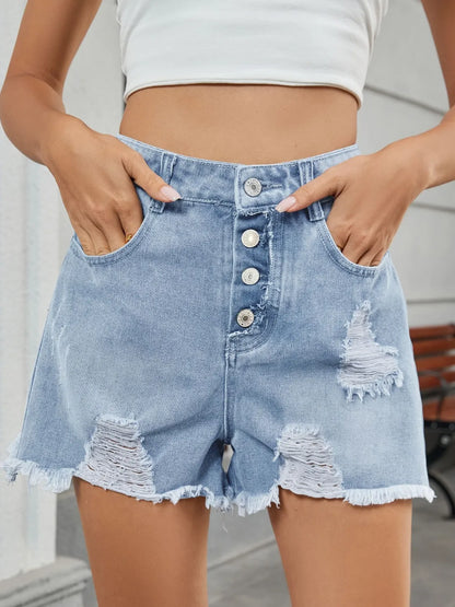 Distressed Raw Hem Denim Shorts - Tigbul's Variety Fashion Shop