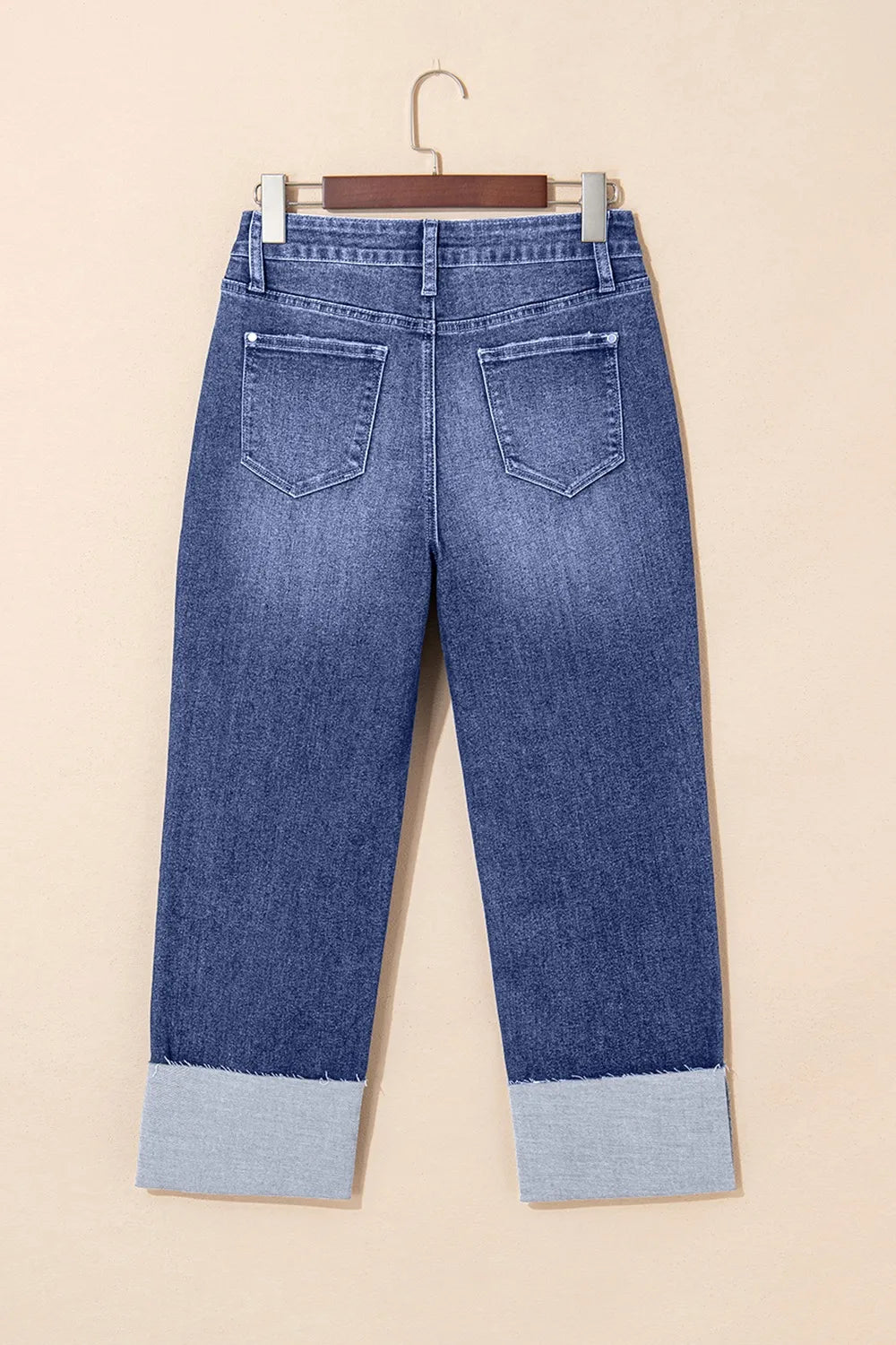Folded Cuffs Distressed Straight High Waist Jeans - Tigbul's Variety Fashion Shop