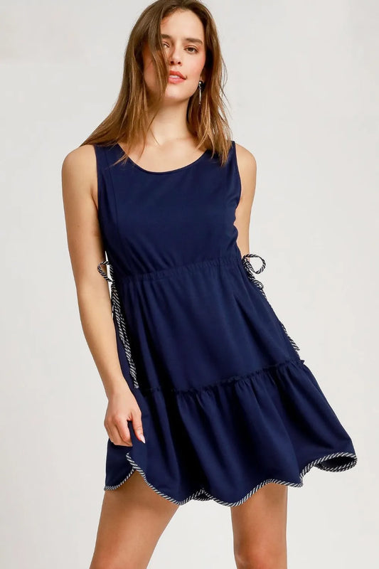 Umgee Frill Drawstring Waist Round Neck Mini Tank Dress - Tigbul's Variety Fashion Shop