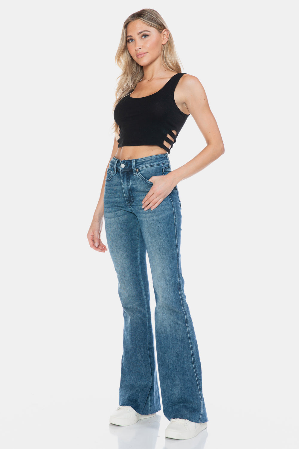 Judy Blue Full Size Tummy Control Cut Hem Long Flare Jeans - Tigbul's Variety Fashion Shop