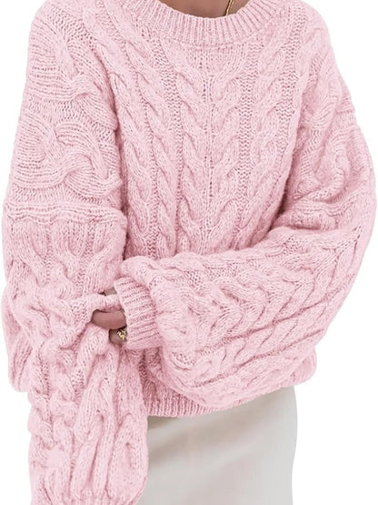 Cable Knit Long Sleeve Sweater - Tigbul's Variety Fashion Shop