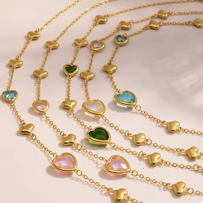 18K Gold-Plated Heart Necklace with Glass Stone - Tigbul's Variety Fashion Shop