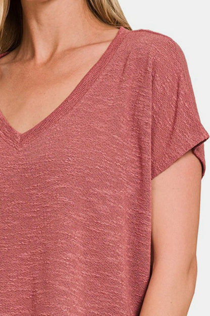 Zenana V-Neck Short Sleeve Crop T-Shirt - Tigbuls Variety Fashion