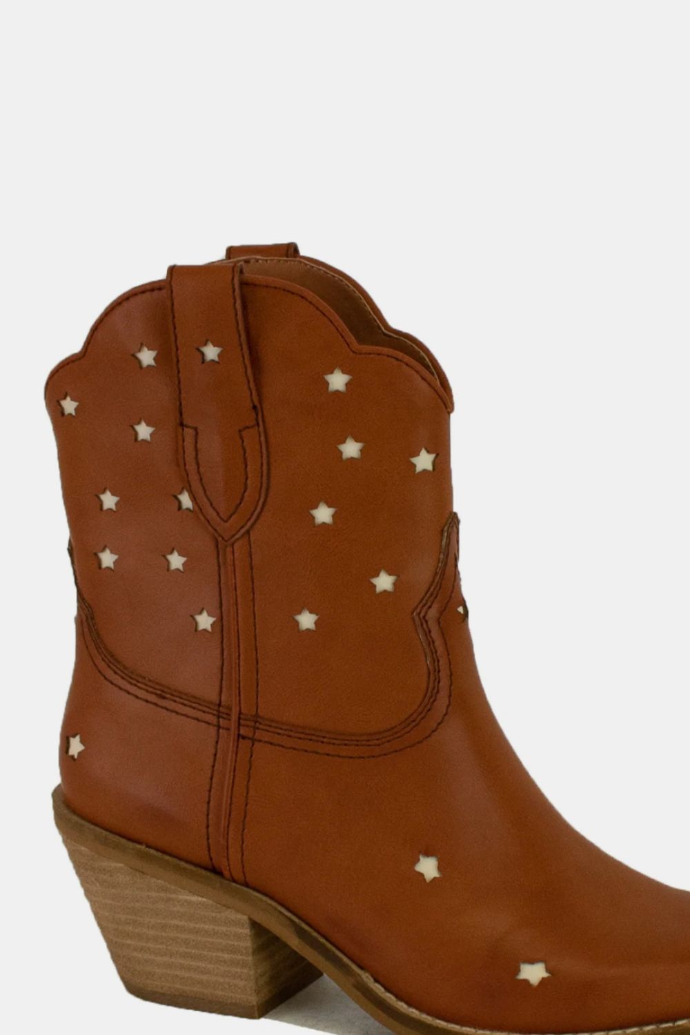 Brown Faux Leather Star-Shaped Cutouts Point Toe Boots - Tigbul's Variety Fashion Shop