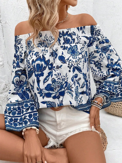 Off-Shoulder Floral Print Blouse - Tigbul's Variety Fashion Shop
