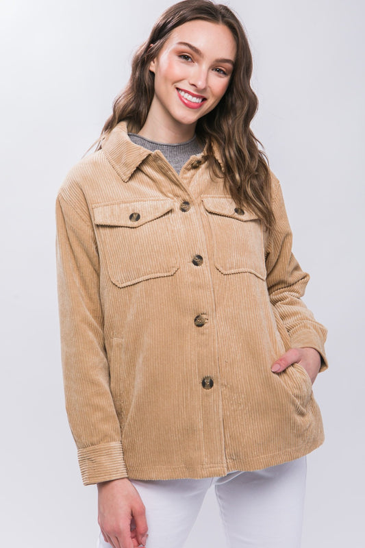 Love Tree Corduroy Button Up Jacket with Sherpa Inside - Tigbul's Variety Fashion Shop