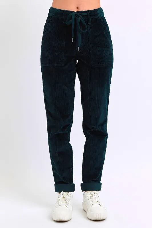 Judy Blue Green High Waist Corduroy Cuffed Jogger Plus Size - Tigbul's Variety Fashion Shop