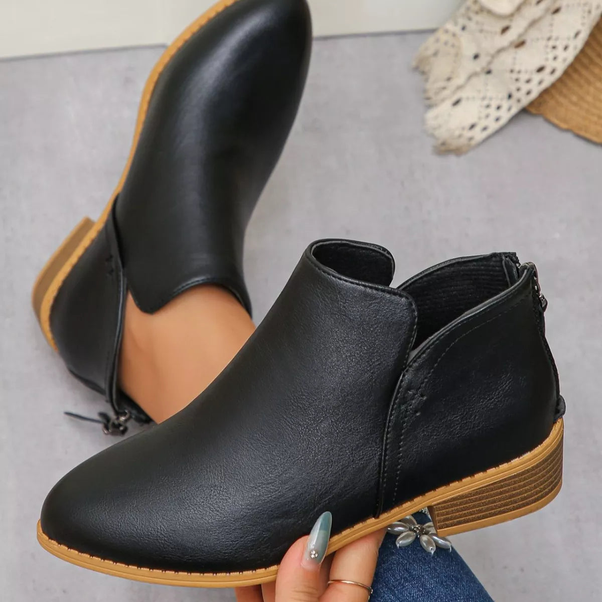 Women's Point Toe Block Heels Boots - Tigbul's Variety Fashion Shop