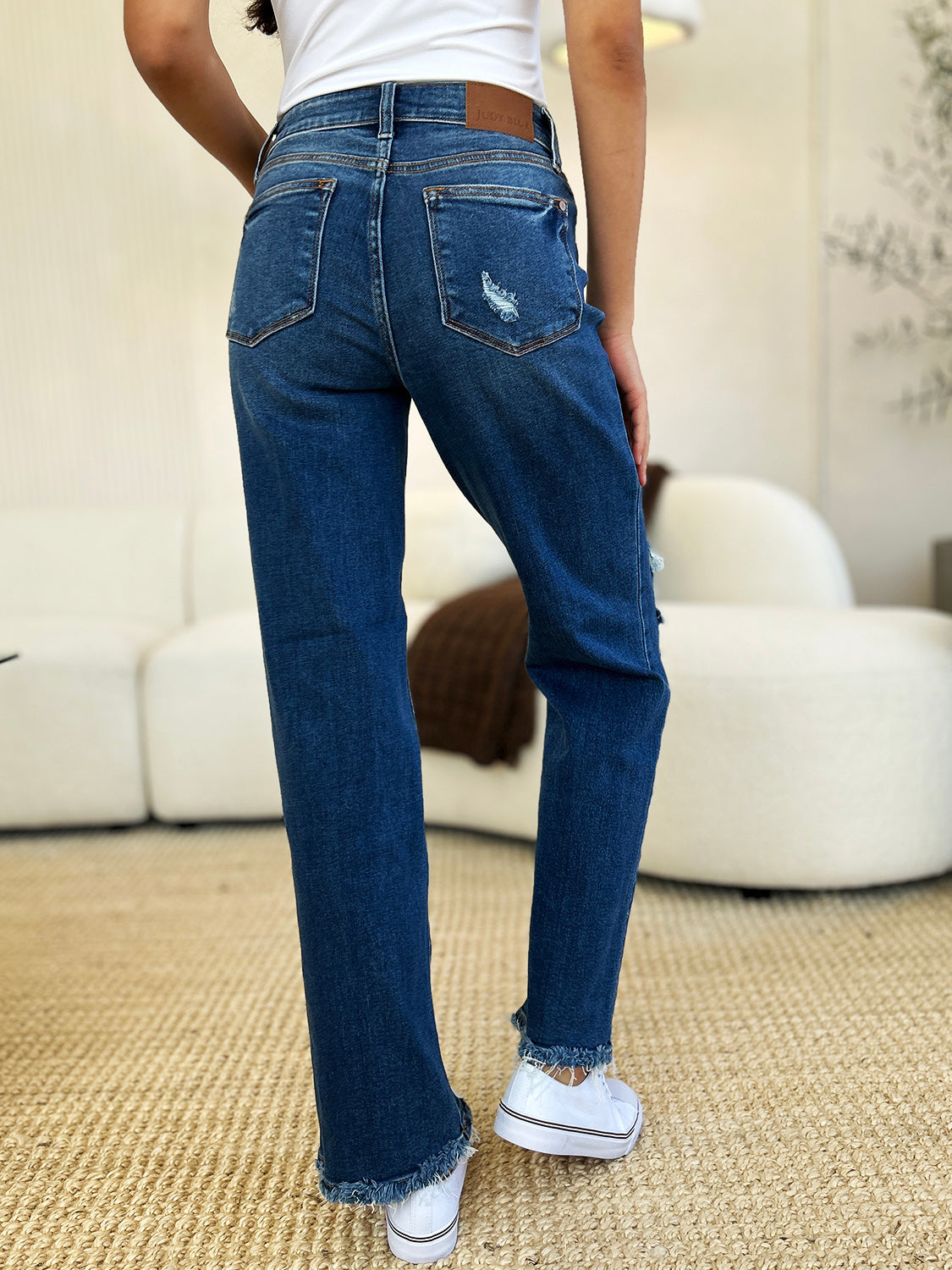 Judy Blue Full Size Mid Rise Distressed Raw Hem Jeans - Tigbul's Variety Fashion Shop